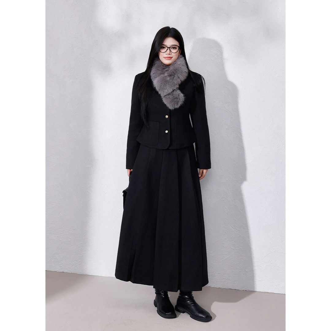 【首尔学姐】蛋妹大码女装微胖mm冬季显瘦外套半身裙套装DM33793