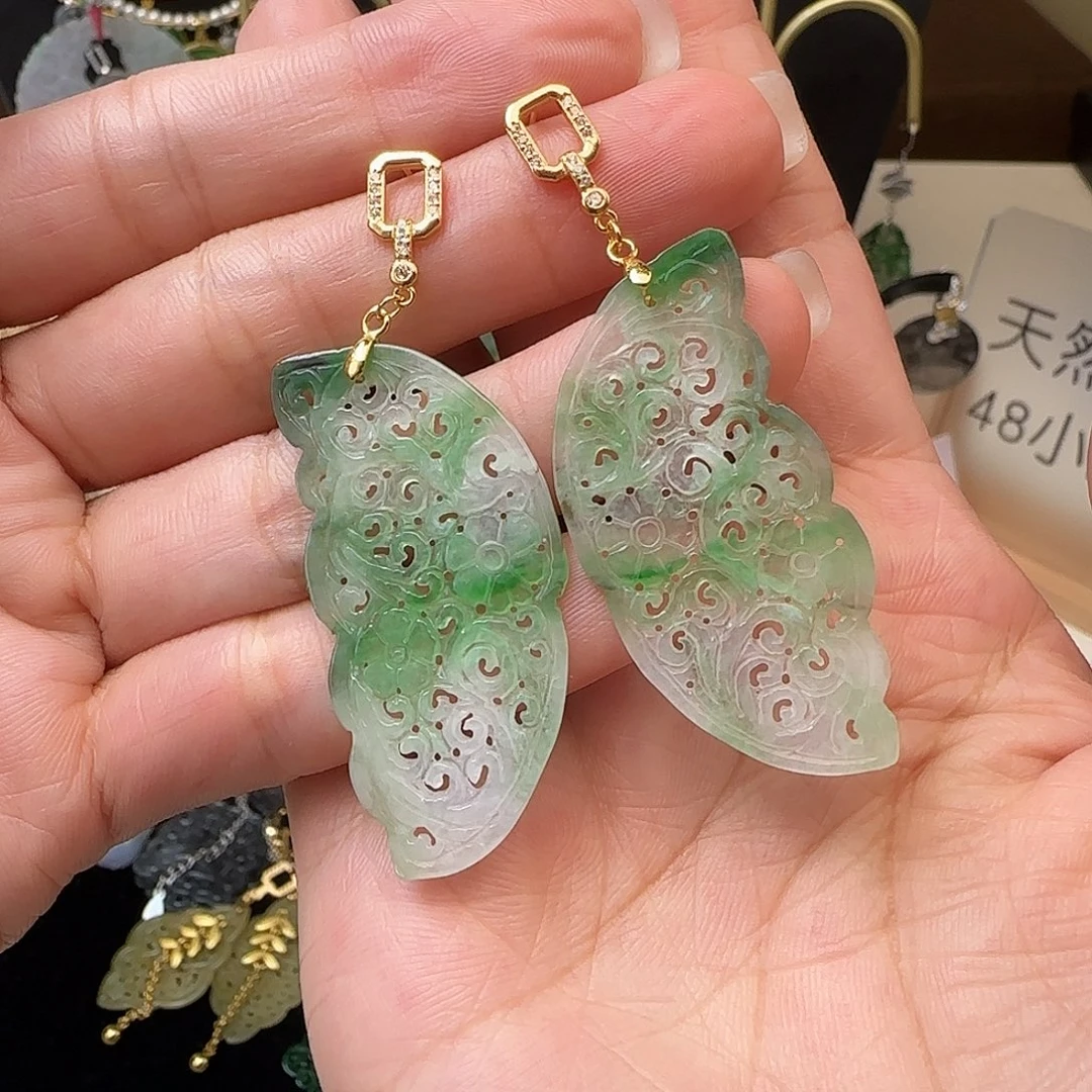 银S925镶嵌翡翠耳饰耳钉款