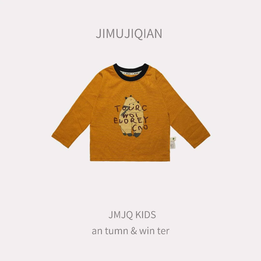 【JMJQ 25983】春秋儿童时尚可爱小熊字母印花卡通亲肤圆领打底长袖
