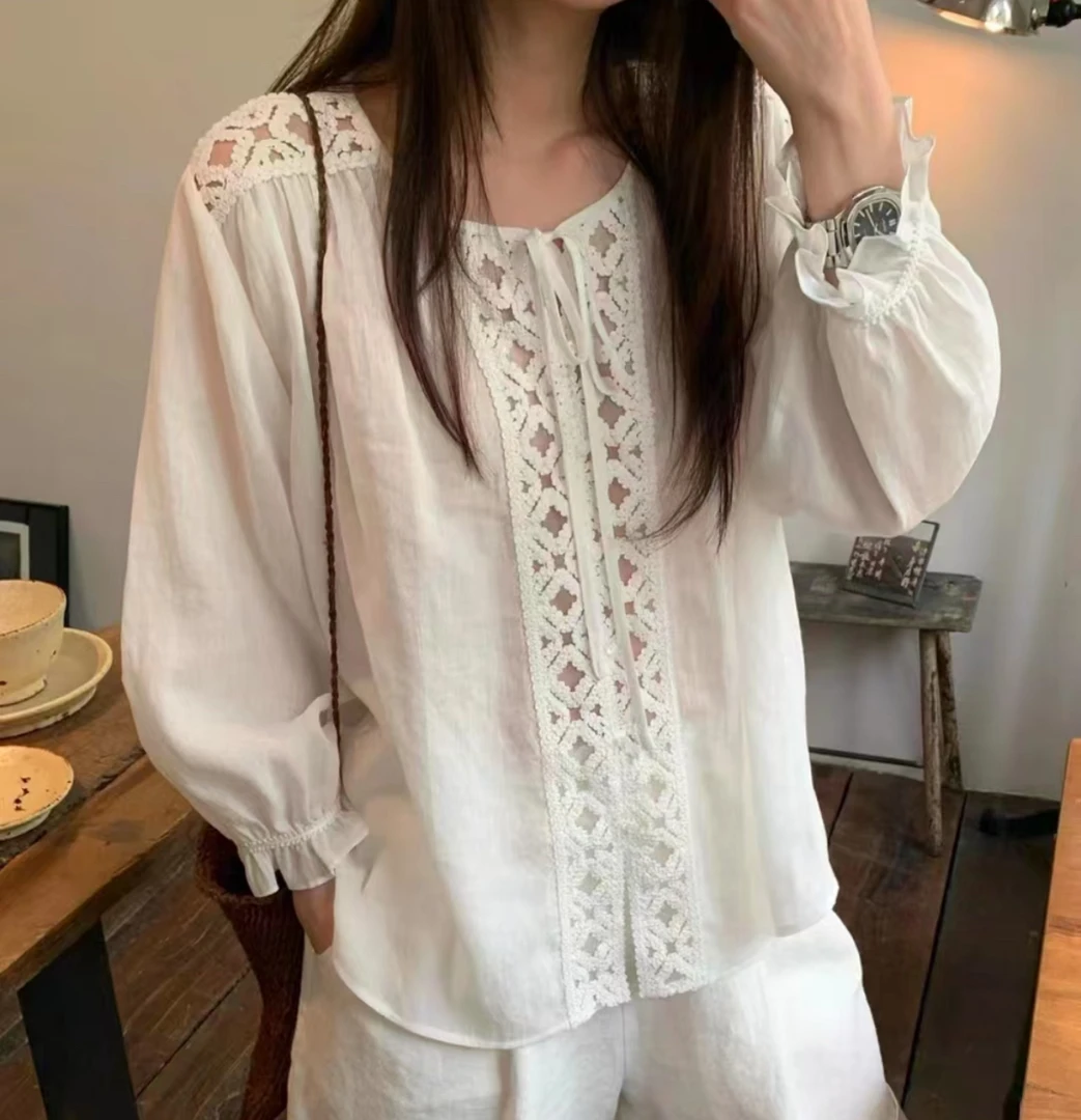 【墨涵精选】气质百搭时尚简约刺绣大气显瘦百搭气质波点休闲衫444