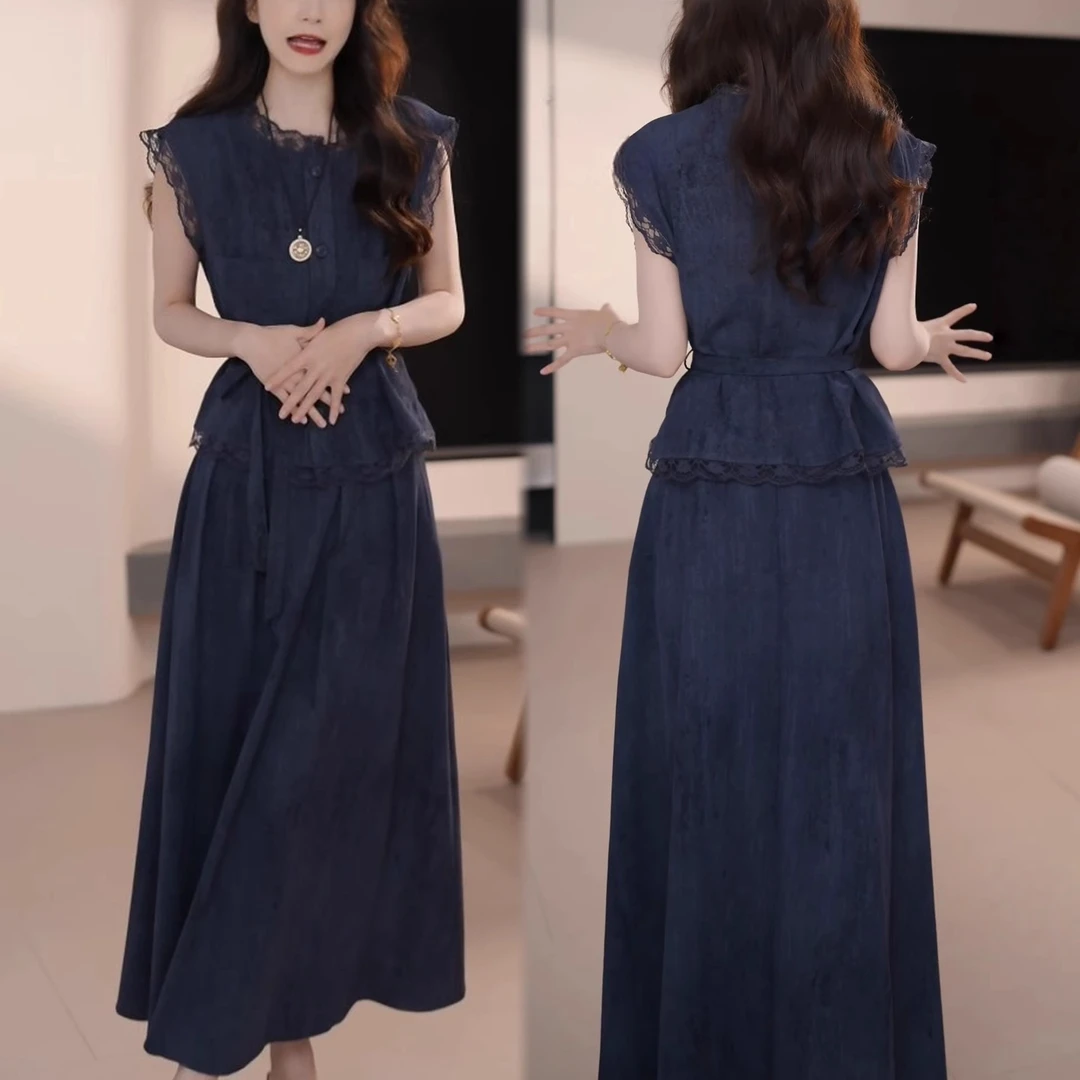 2025夏季新款显瘦时尚上衣收腰半身裙女显白韩版气质纯色两件套裙