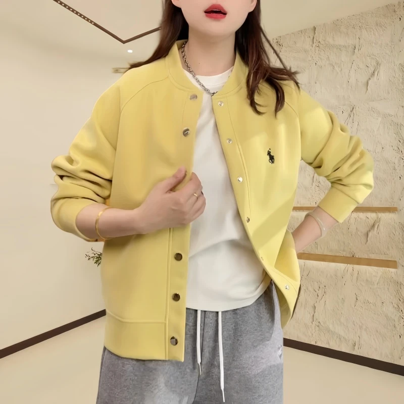 2025春季薄款外套新款纯色小马刺绣休闲百搭显瘦圆领插肩外套女士