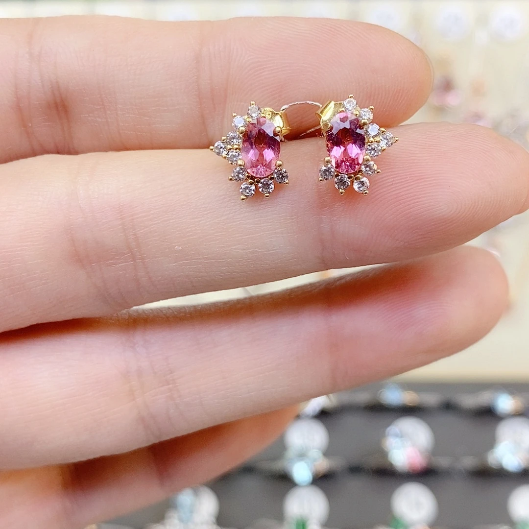 碧玺耳饰银S925镶嵌