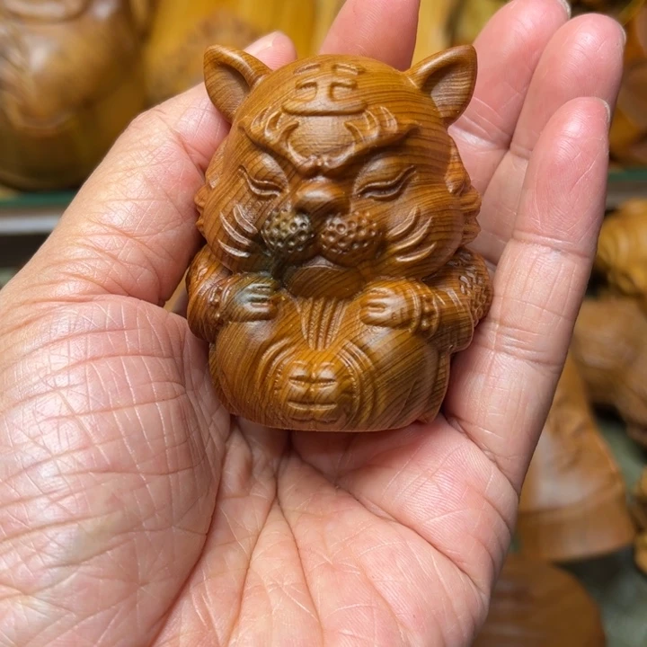 柏木把件老虎做香插