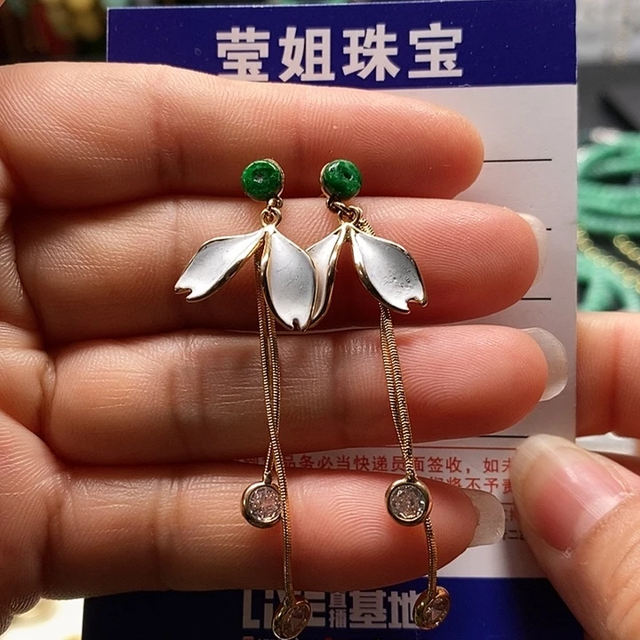 翡翠耳饰合金薄*绿珠耳钉