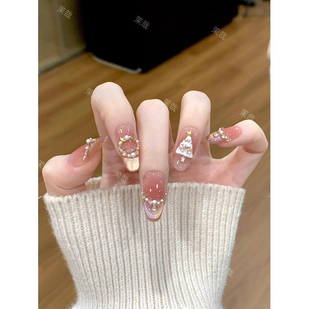 茉哉I【圣诞星愿】纯手工定制美甲拆卸穿戴甲A5042