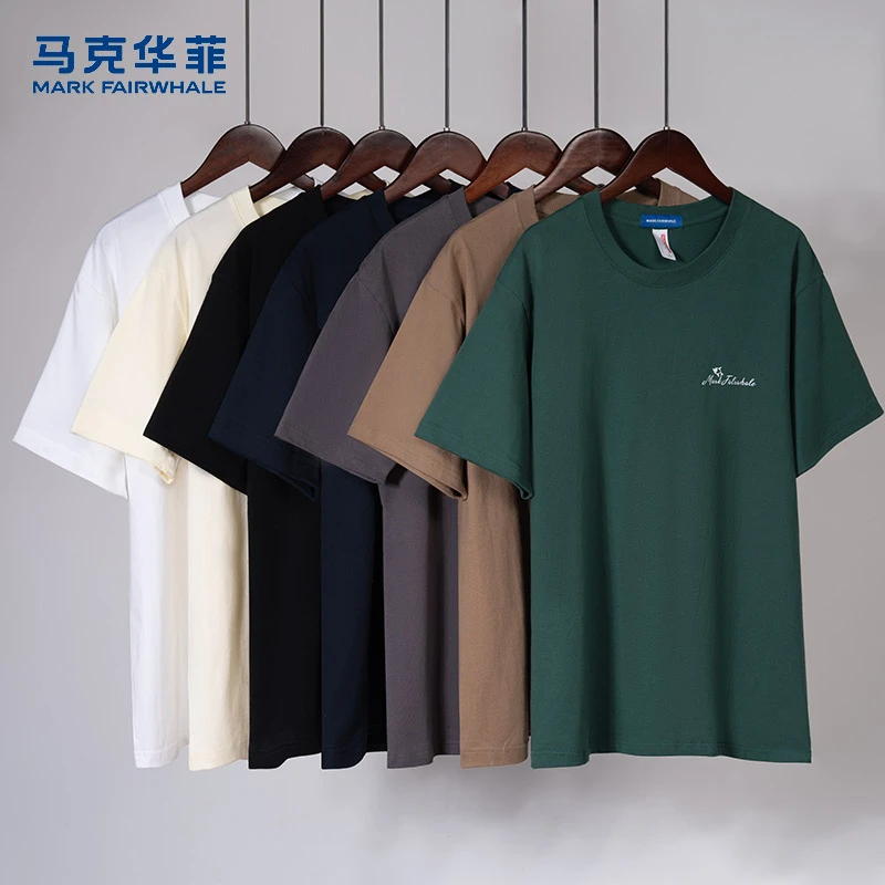MARK FAIRWHALE/马克华菲夏季重磅圆领透气短袖运动舒适印花T恤