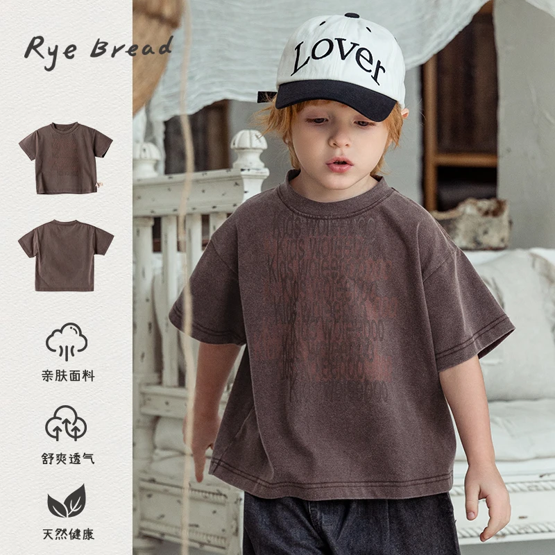 ryebread/黑面包童装 韩版男小童字母印花圆领短袖T恤 5夏