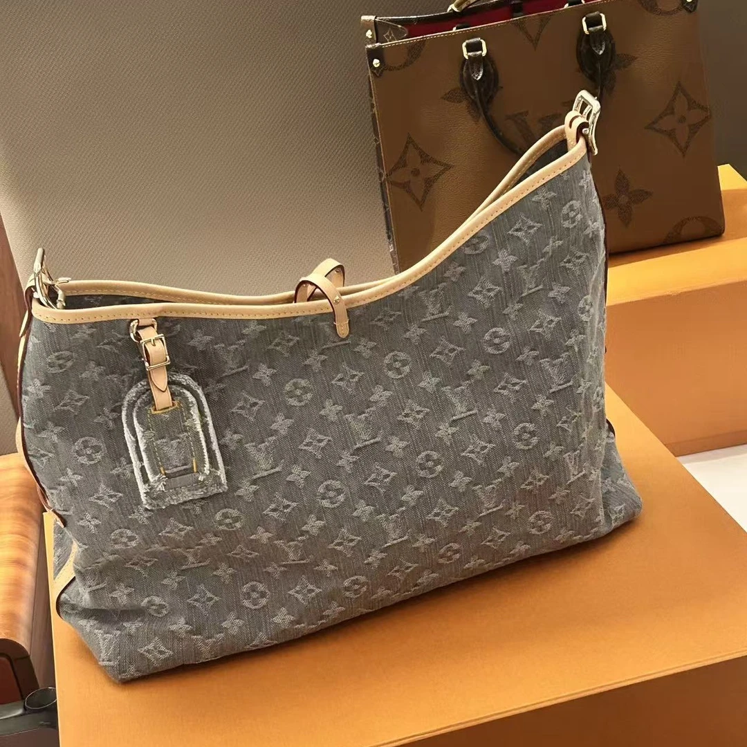 99新 LouisVuitton/路易威登 灰丹宁carry all 中号斜挎包