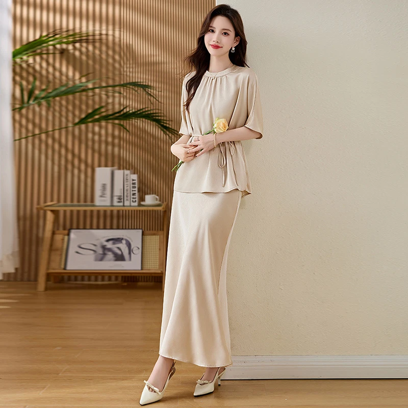 时尚套装2025夏季新款气质洋气短袖宽松上衣半裙两件套裙 JX2531