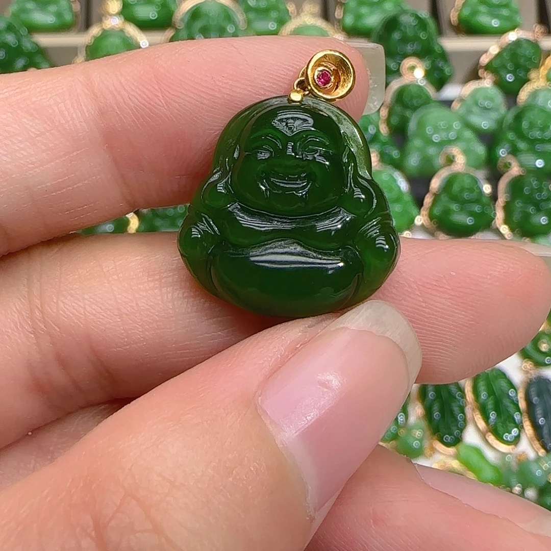 和田玉（碧玉）吊坠(不含链)18K金镶嵌