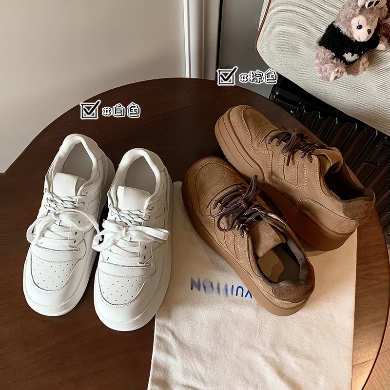 厚底系带小白鞋新款春秋百搭真皮德顺鞋系带休闲鞋运动小众板鞋