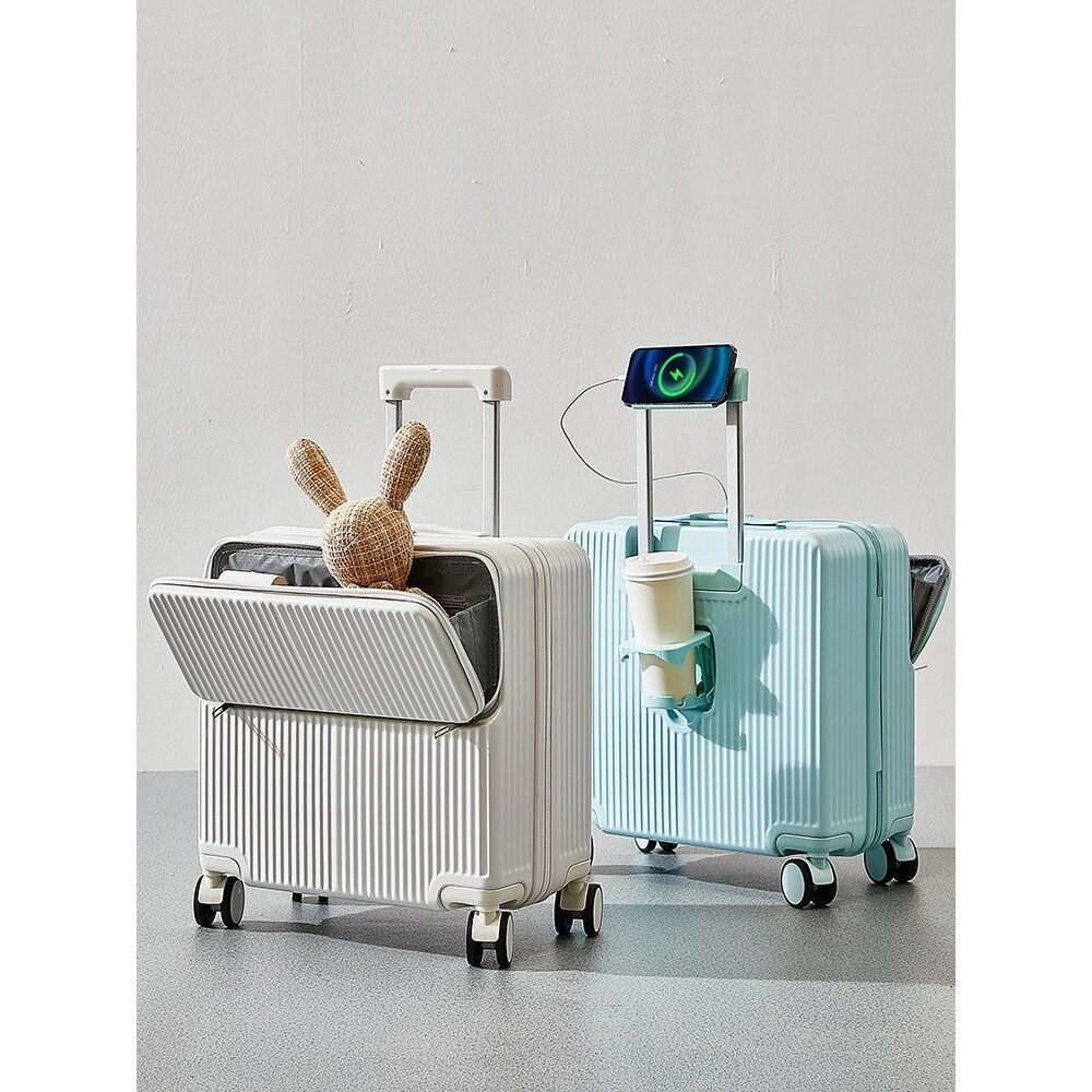 德国18寸行李箱小型轻便登机箱 多功能前开盖密码旅行拉杆箱