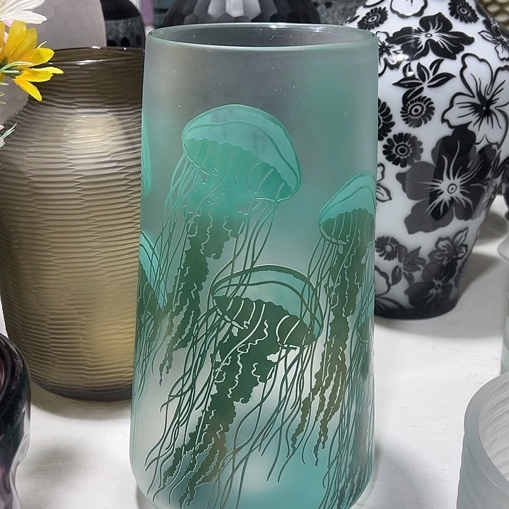 手工艺品琉璃绿色砂雕花瓶花器高34口14