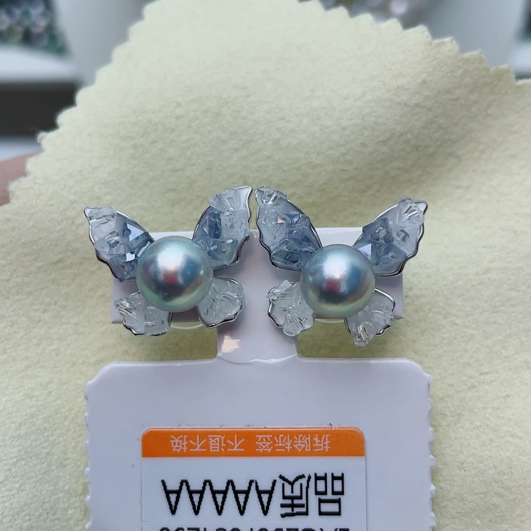 海水珍珠耳饰银S925镶嵌w24