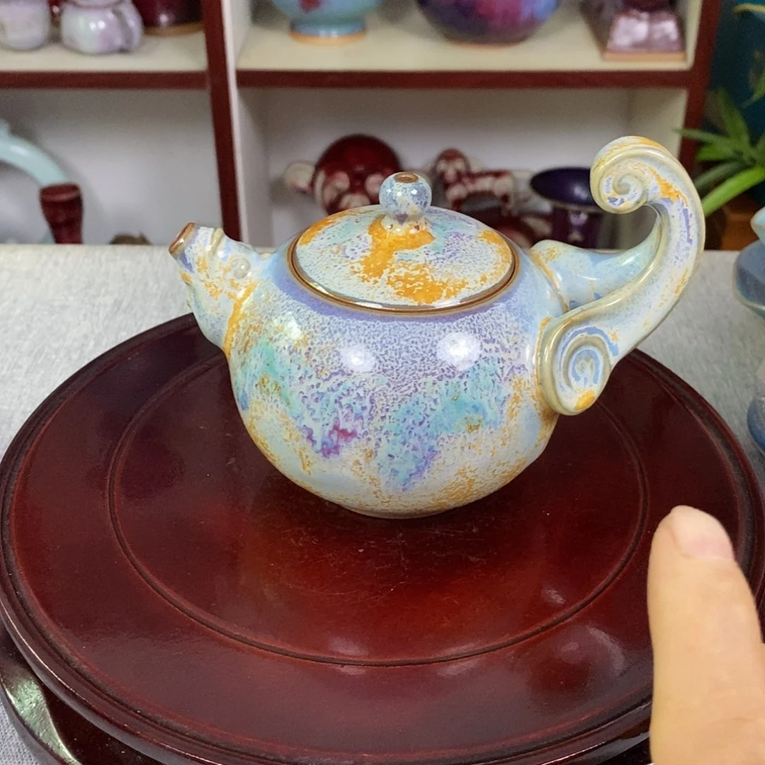 壶钧瓷茶壶高温窑变提梁