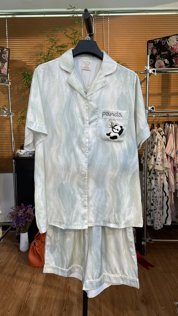 [PINK-绿色熊猫]-短袖短裤-春夏男女潮牌小众高级感居家睡衣