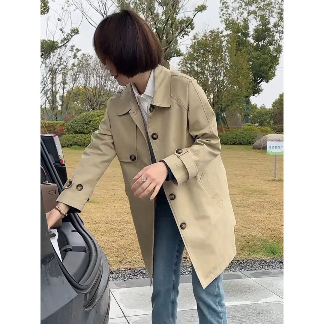 休闲气质风衣外套女中长款2025新款春秋季韩版宽松英伦小个子大衣