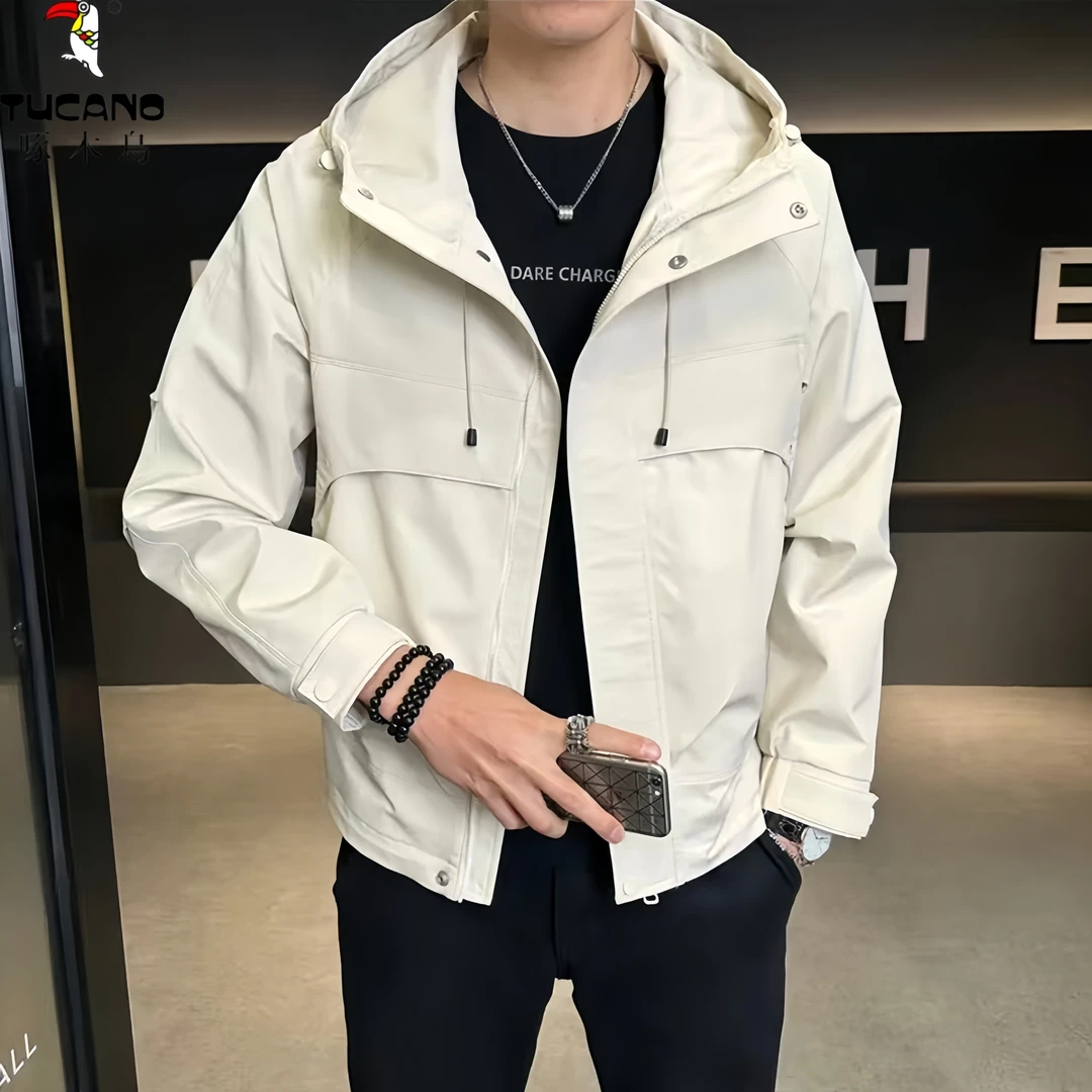啄木鸟春秋季新款男士韩版潮流连帽青年时尚百搭外套男夹克男上衣