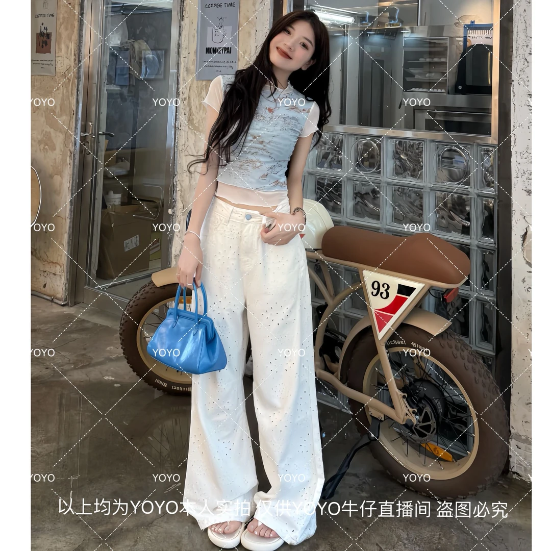 YOYO自制【镂空提花】夏季新款时尚休闲小众设计感阔腿拖地裤