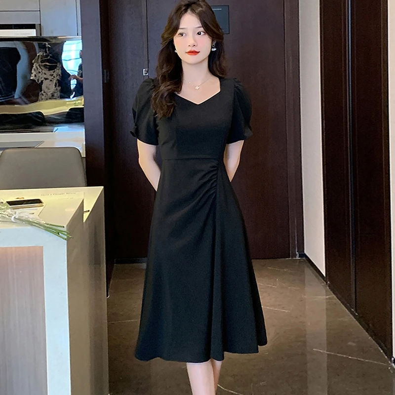 DUCURNOv领垂坠感连衣裙女2025夏季新款小个子收腰显瘦遮肚开叉裙