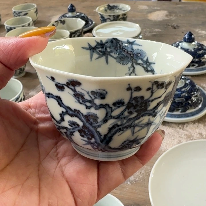 景德镇陶瓷柴窑八方杯