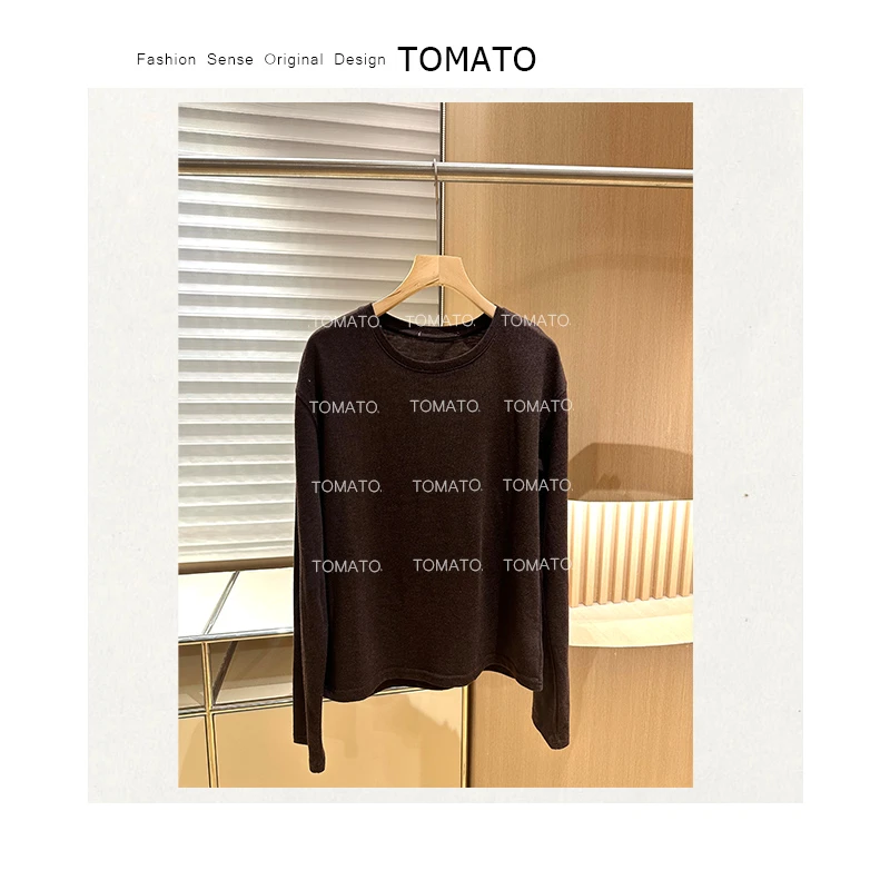 TomaTo-长袖打底衫女内搭慵懒宽松正肩T恤薄款显瘦上衣C25T7913