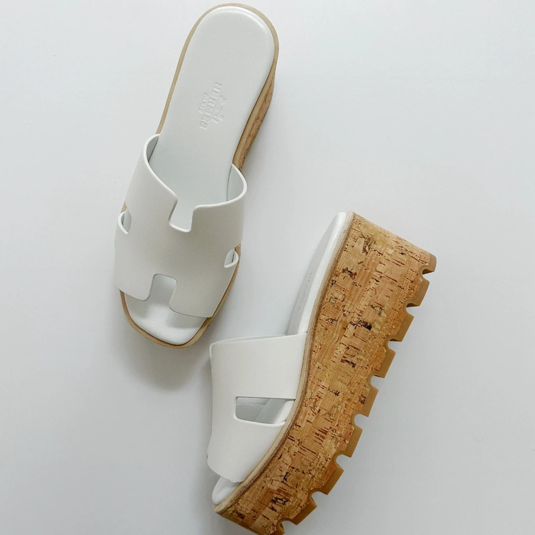 未使用 Hermes/爱马仕 爱马仕白色厚底h拖鞋36