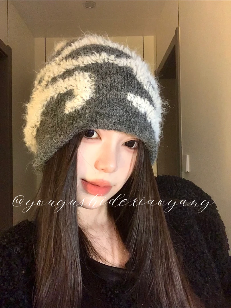 软fufu针织毛线堆堆帽女秋冬韩系ins百搭显脸小冷帽女大头围护耳