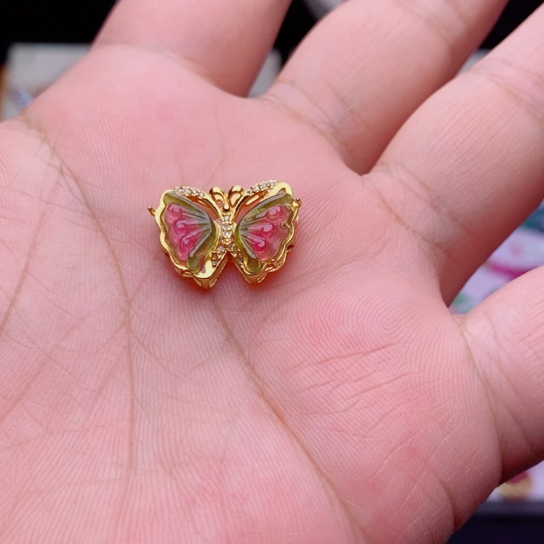 碧玺吊坠(不含链)银S925镶嵌碧玺