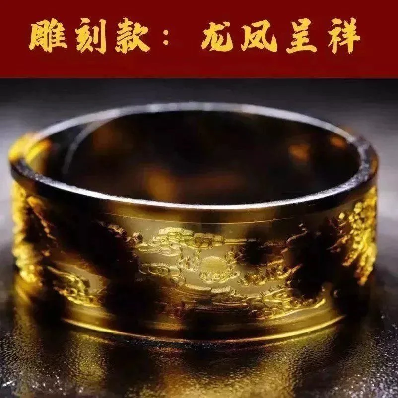 非金属珐琅手镯 宽边玳瑁色开口雕刻龙游天下大气款开口手镯