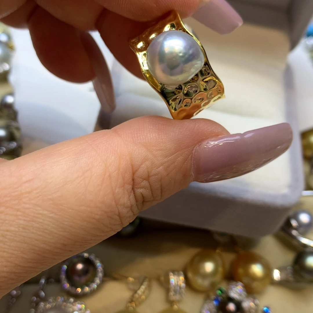 银S925镶嵌戒指海水珍珠