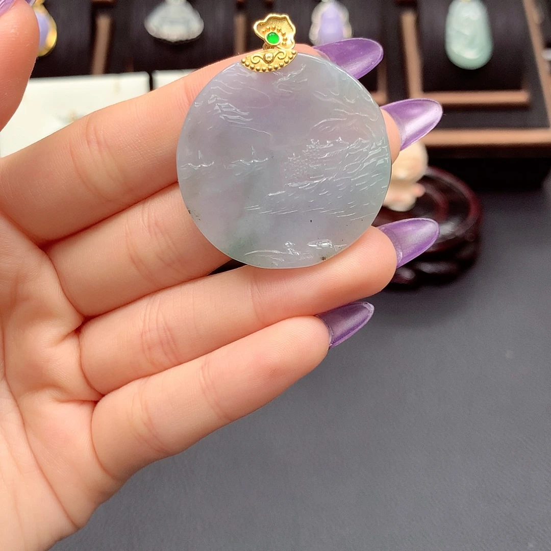 翡翠足金镶嵌吊坠(不含链)