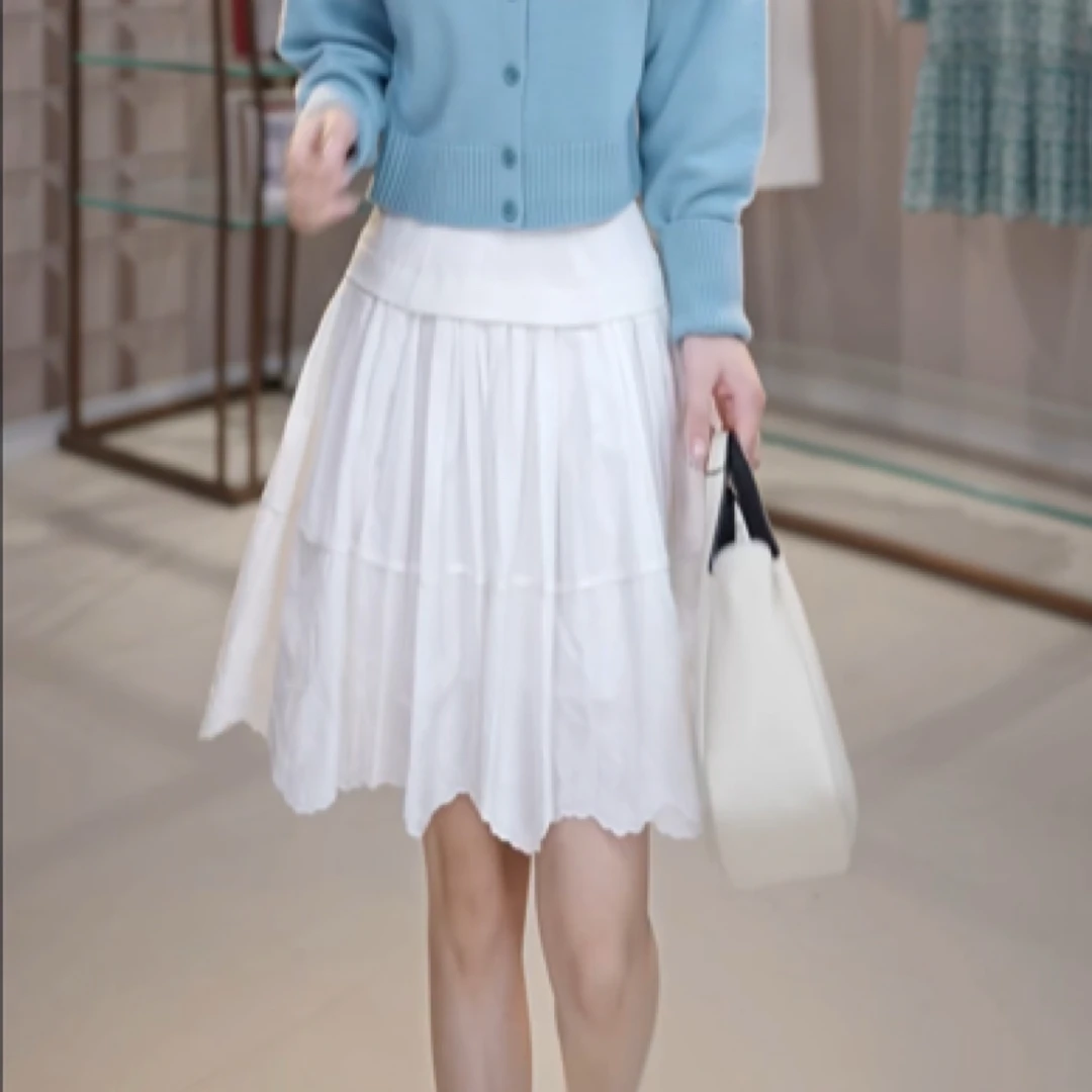 AMASS/阿玛施新款高腰荷叶边刺绣半裙5200400显瘦半身裙白色夏季