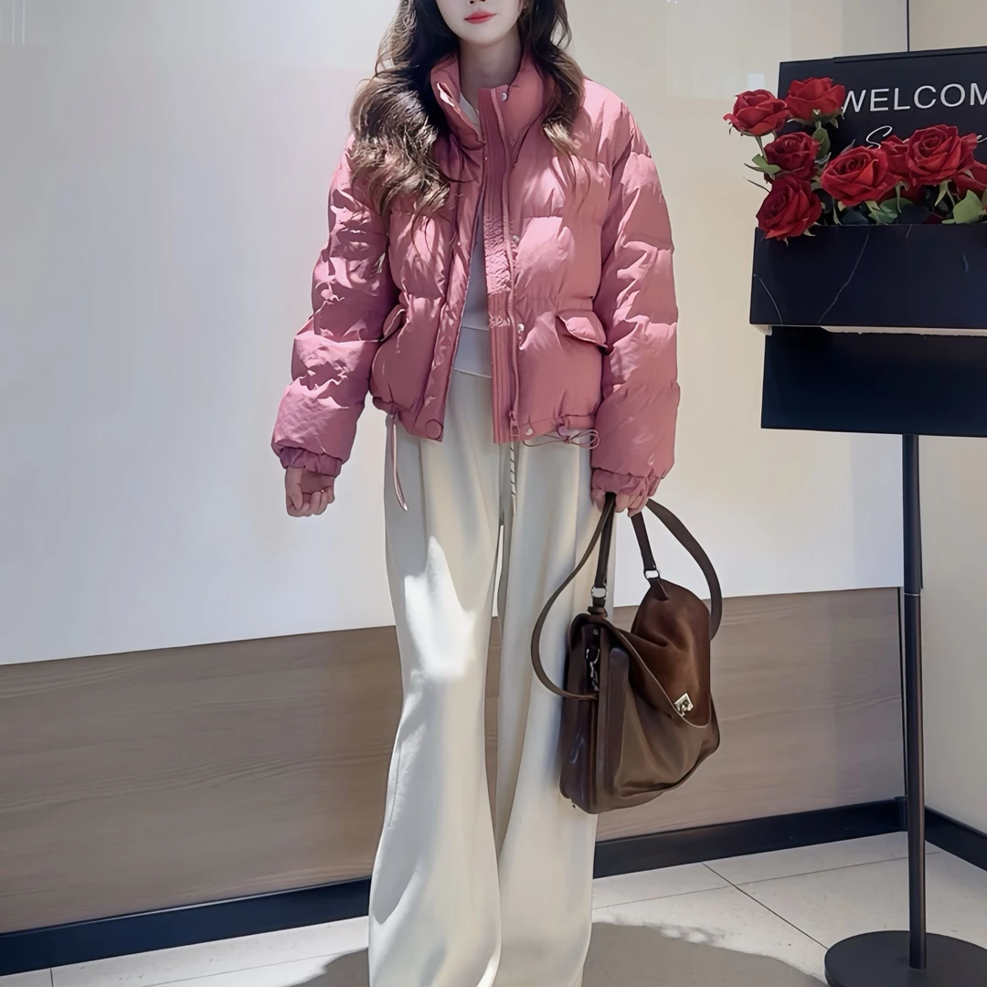 韩版短款时尚百搭羽绒服外套女款冬季加厚时尚百搭鸭绒面包服