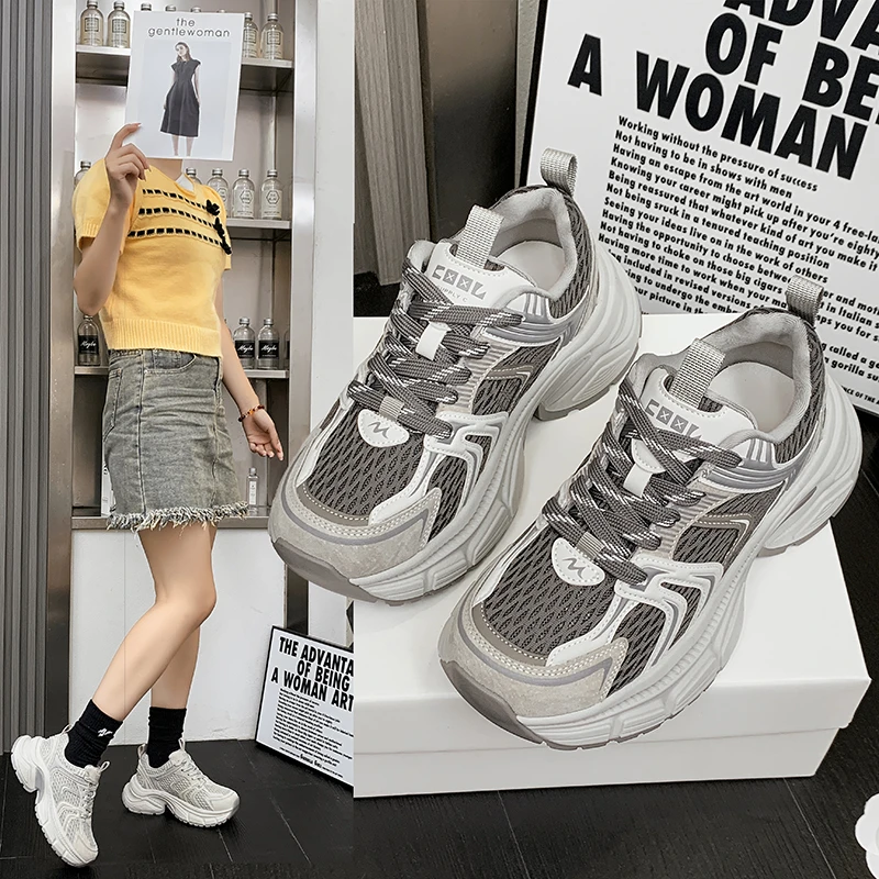 真皮拼色老爹鞋常规款透气时尚休闲鞋网红潮鞋学生韩版网面