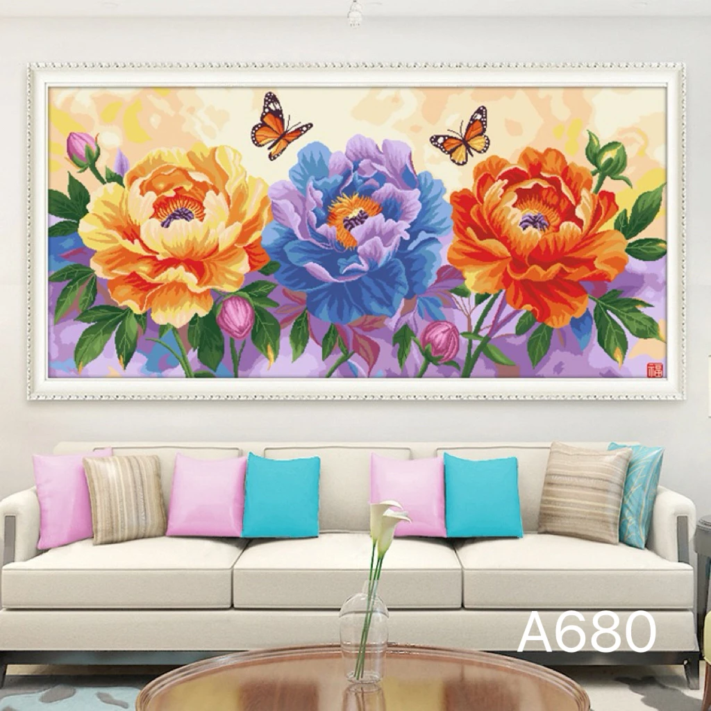 十字绣花开富贵牡丹吉祥客厅大气手工线绣大格200×100