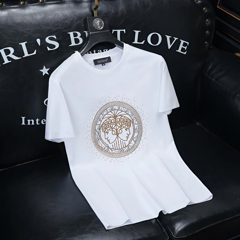 2025夏季新款IUIUG轻奢欧货修身时尚潮流丝光棉短袖t恤男