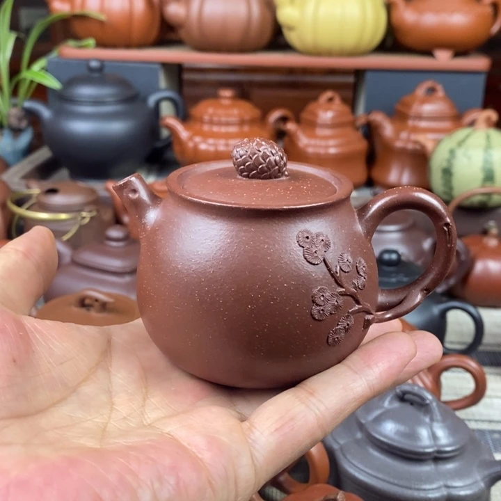 紫砂茶壶松果160CC原矿紫玉金砂特价