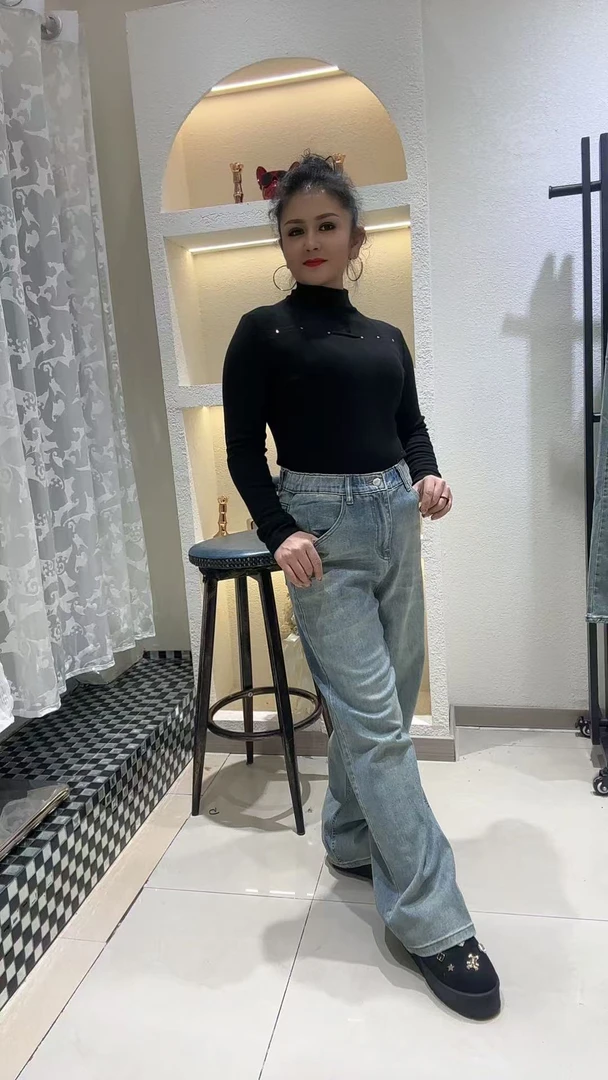 666弹性腰新款热卖网红时尚大码浅蓝色女牛仔裤包邮