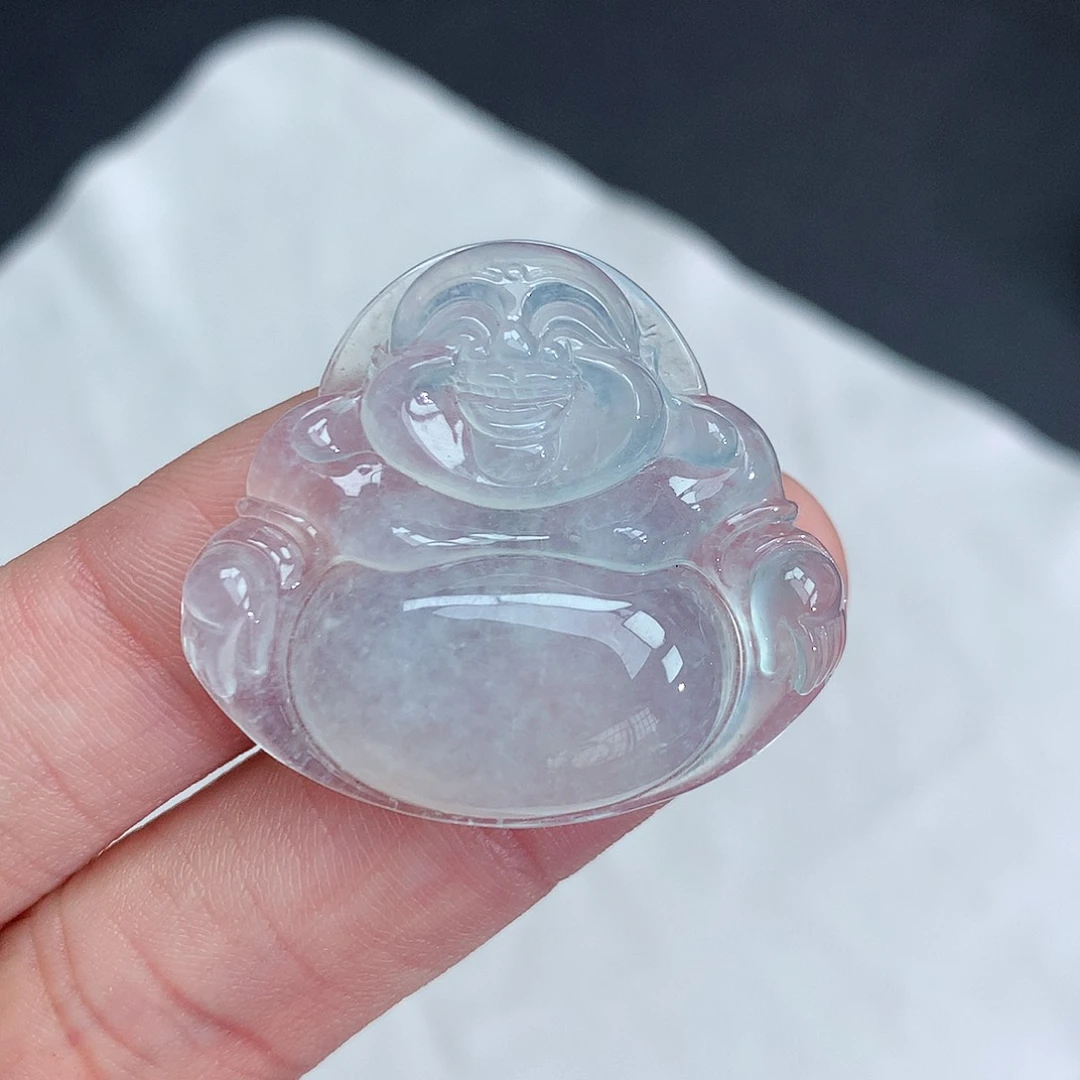 翡翠颈饰未镶嵌冰种白冰佛公，一刀切