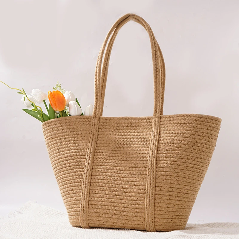 ins单肩系带肩包托特包纸编休闲女士斜挎包编织编织包小众夏季