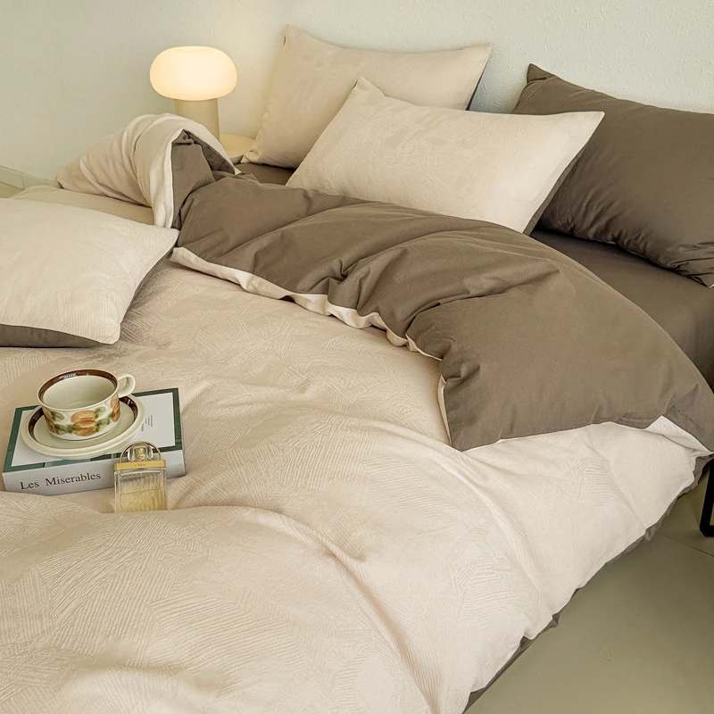 轻奢高级感提花纯棉床上四件套全棉贡缎肌理感被套床单床品三件套