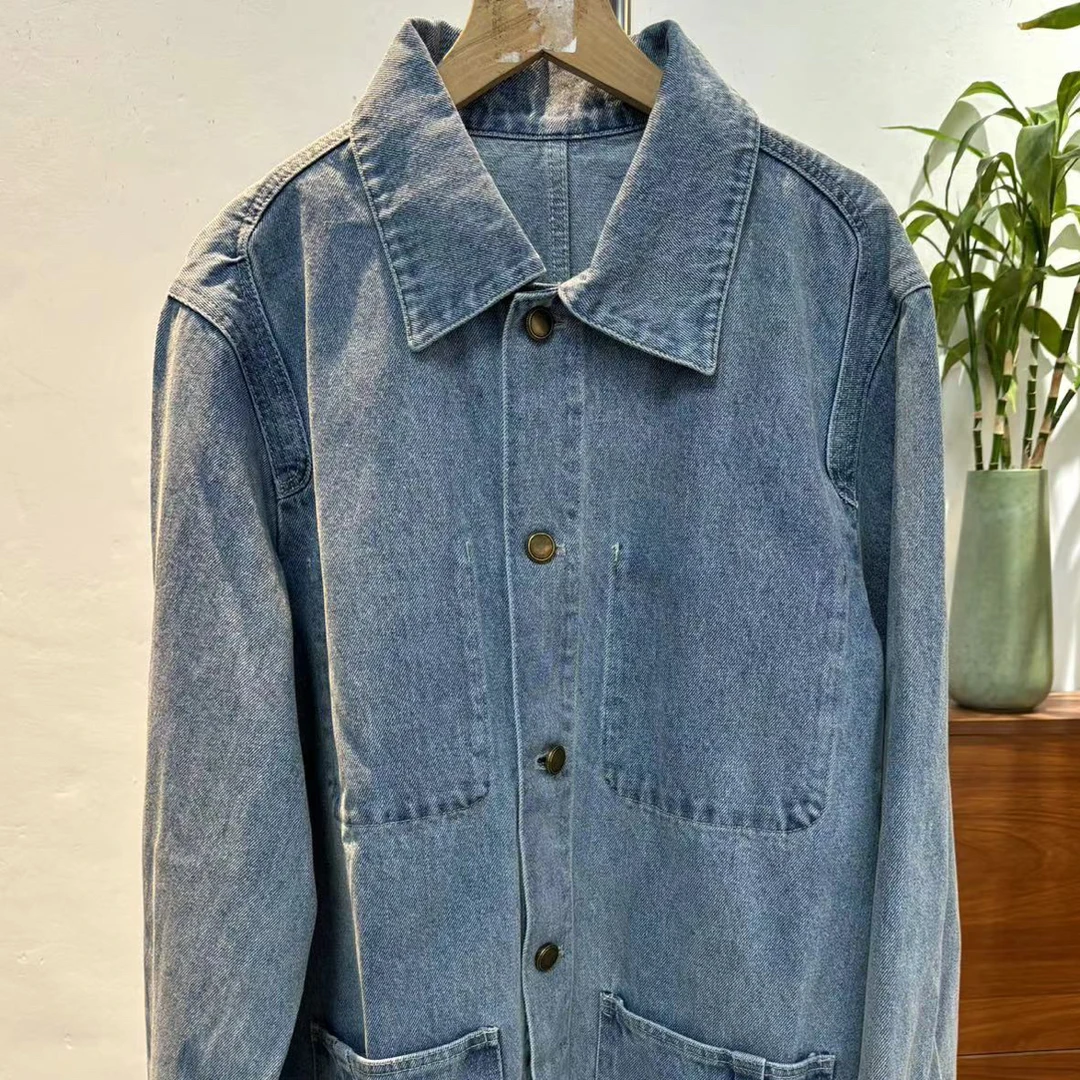秋季外套秋季蓝色牛仔外套休闲翻领松弛感中长款牛仔衣
