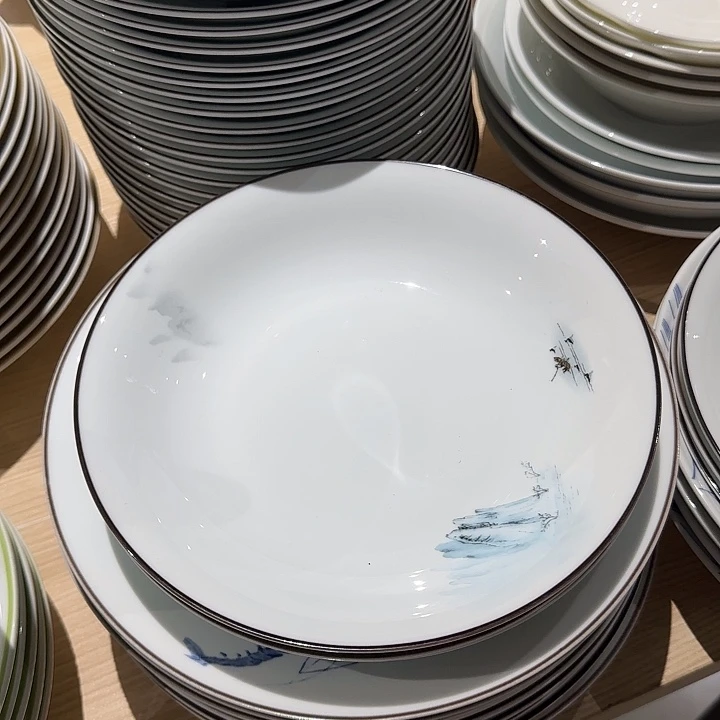 瓷8寸水墨丹青菜盘3个装微瑕
