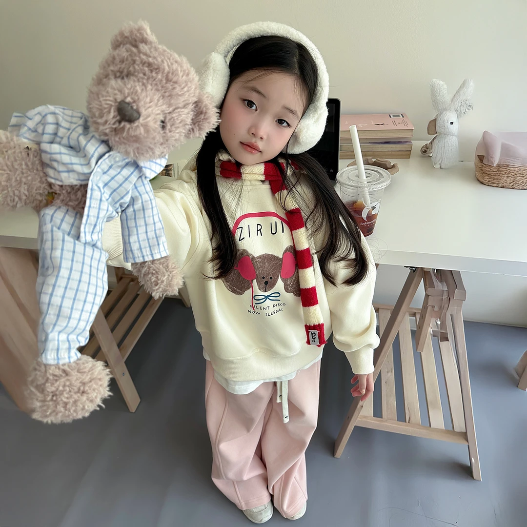 女童秋装2025新款小女孩春秋洋气甜美连帽卫衣套装儿童韩系两件套