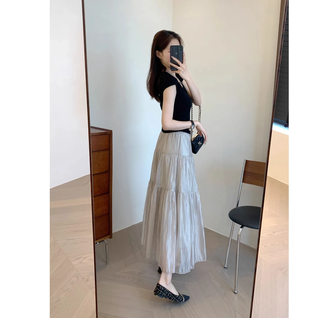 拉夏贝尔半身裙女2025年夏季新款轻盈柔软A字裙中长半裙蛋糕裙子