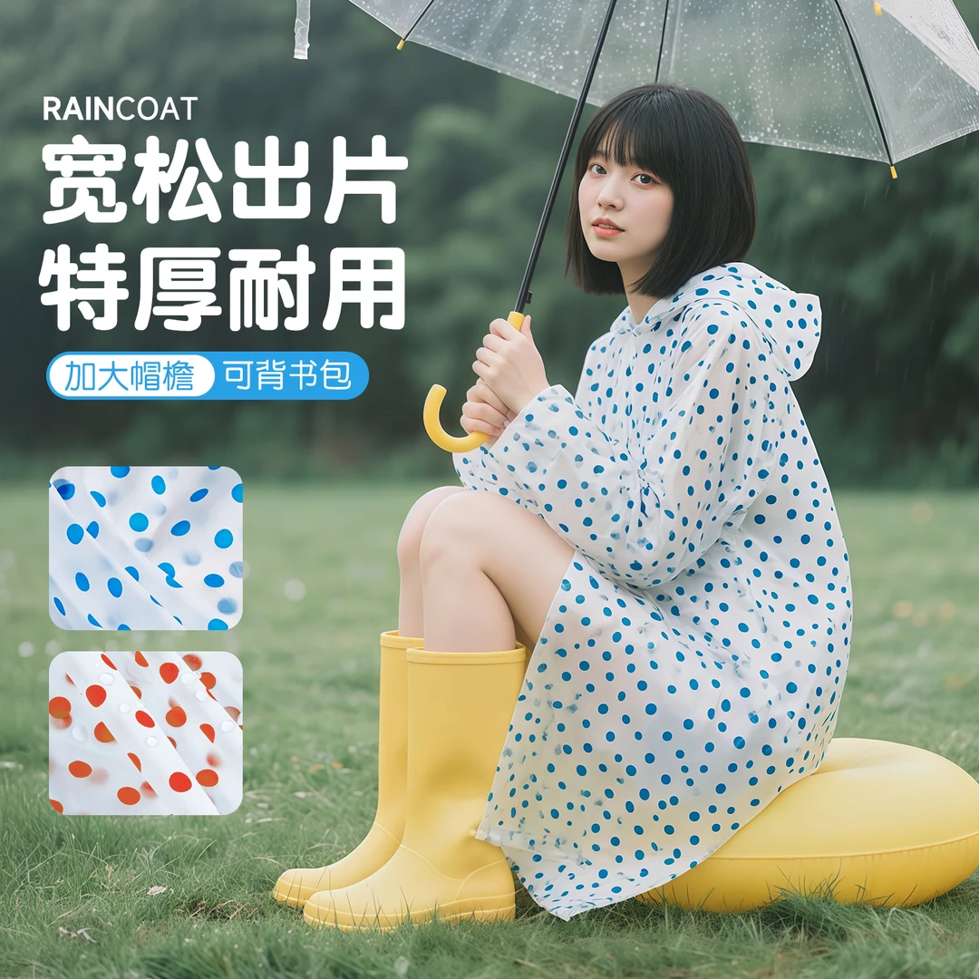 一次性雨衣彩色波点加厚peva材质防水斗篷式成人旅游外穿雨披