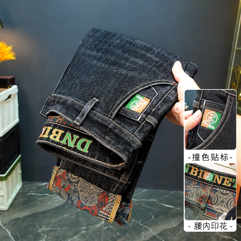 秋季爆款牛仔裤男款刺绣印花弹力修身小直筒裤子男款外穿耐磨长裤