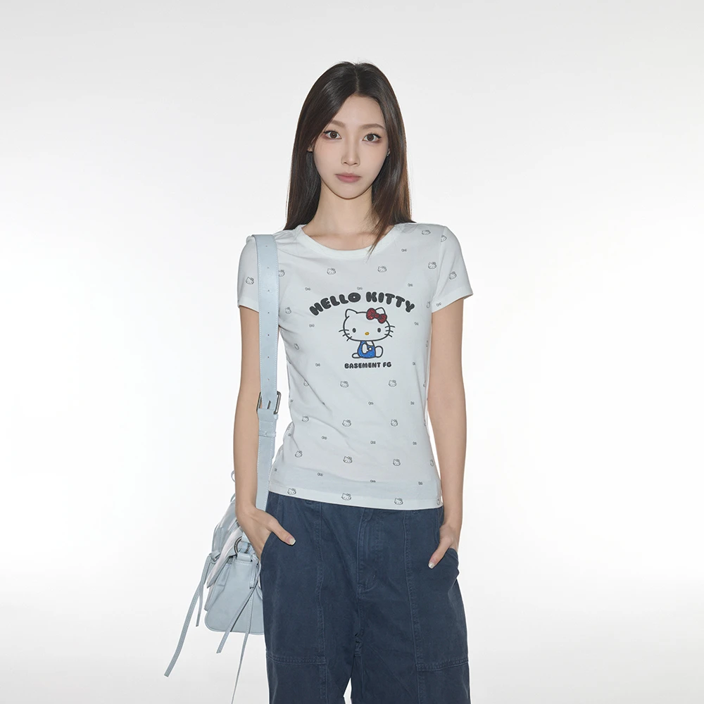 BASEMENT FGxHello Kitty美式复古印花针织短袖T恤251020911005